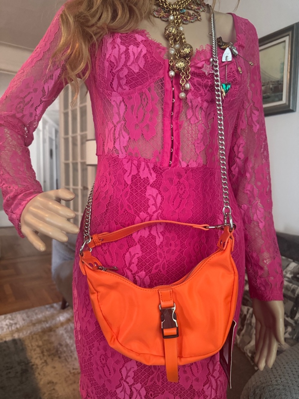 PrettyLittleThing Orange Shoulder Bag with Chain Strap